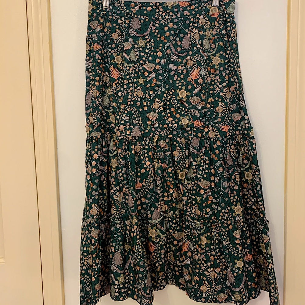 Green floral midi skirt